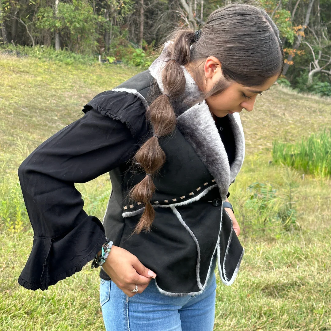 Black Ruffle Off/On Shoulder Top by Scully HC579-B - Image 3