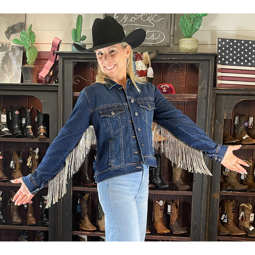Denim Fringe Bling Jacket HC792 - Image 4