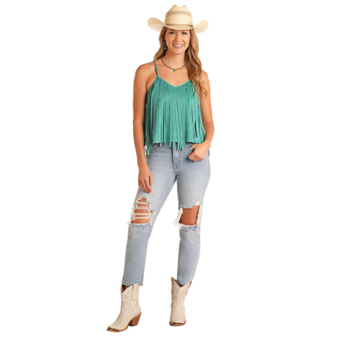 Microsuede Fringe Tank Top - Image 4